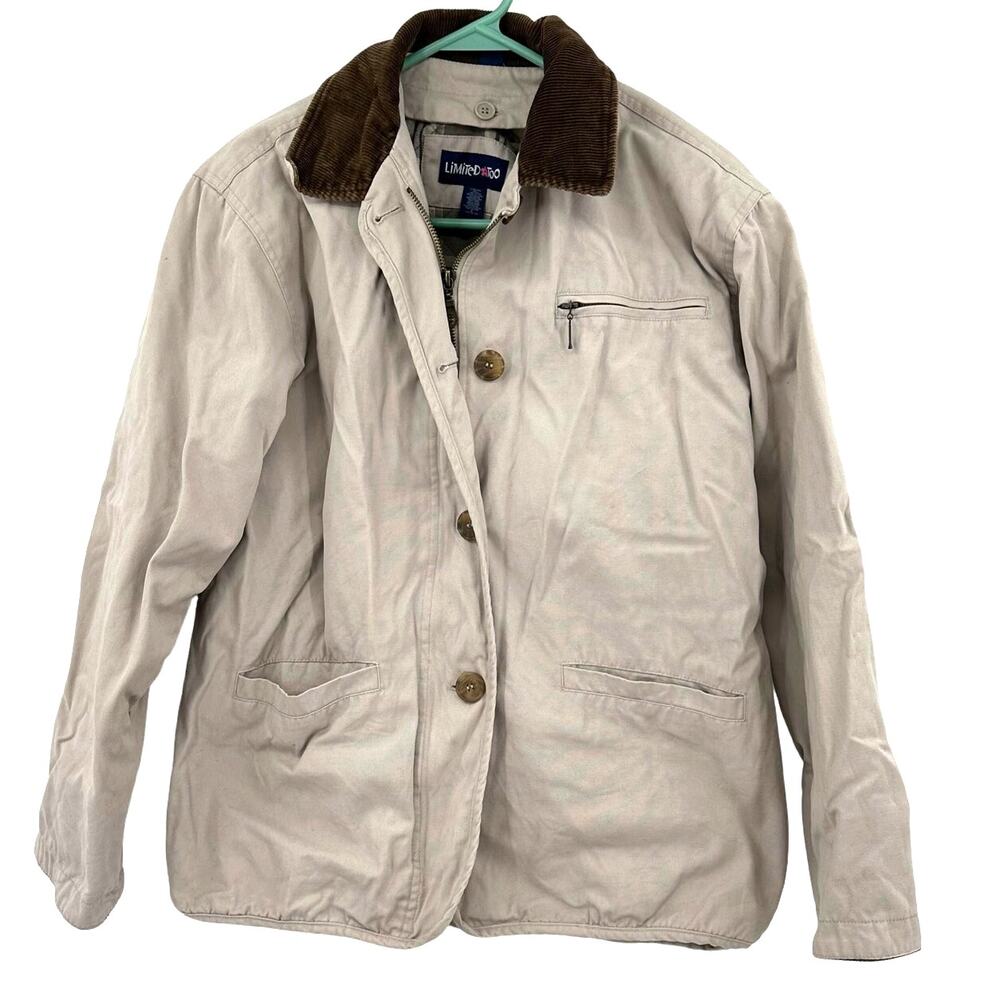 Limited Too Size Medium Chore Jacket Beige Button Zip Up Lined Outerwear Winter